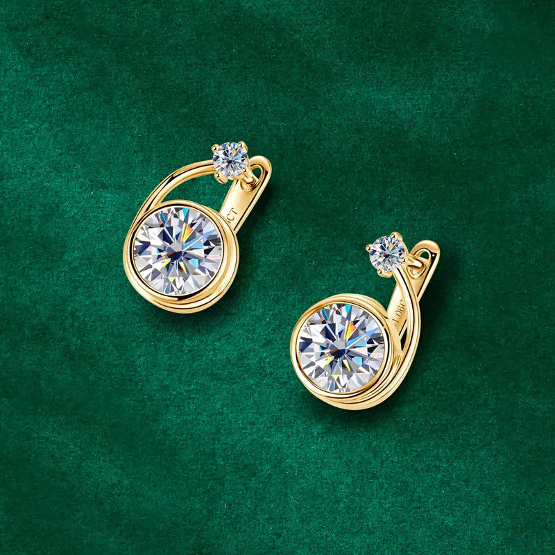 Moissanite Bezel Leverback Earrings in Sterling Silver