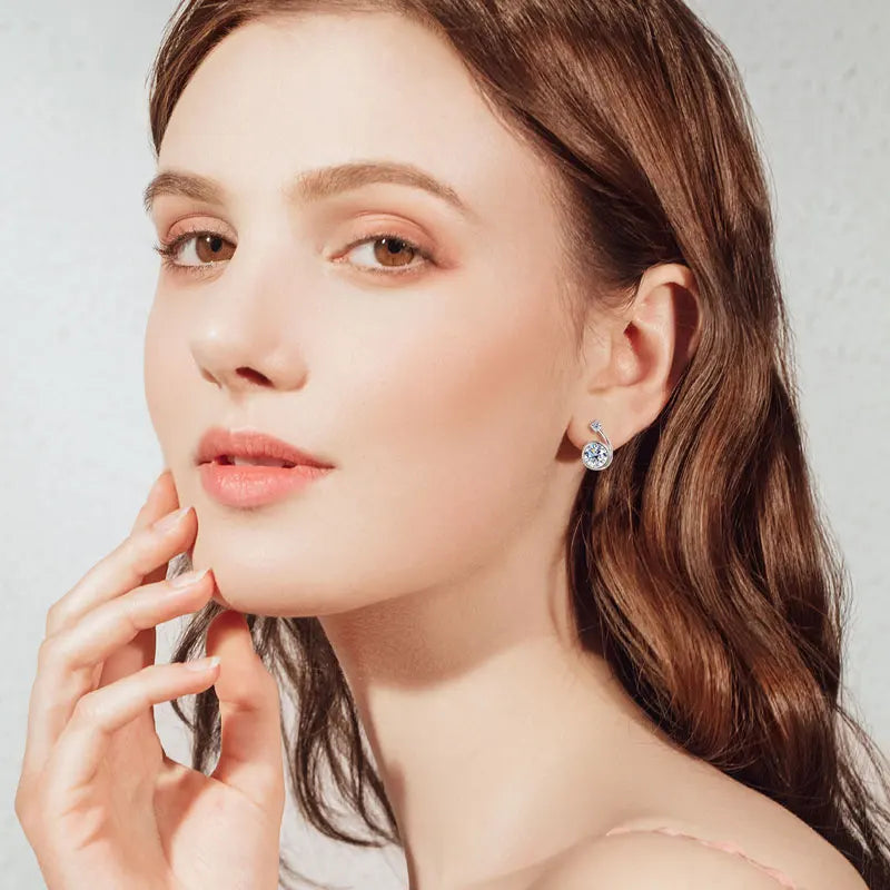 Moissanite Bezel Leverback Earrings in Sterling Silver