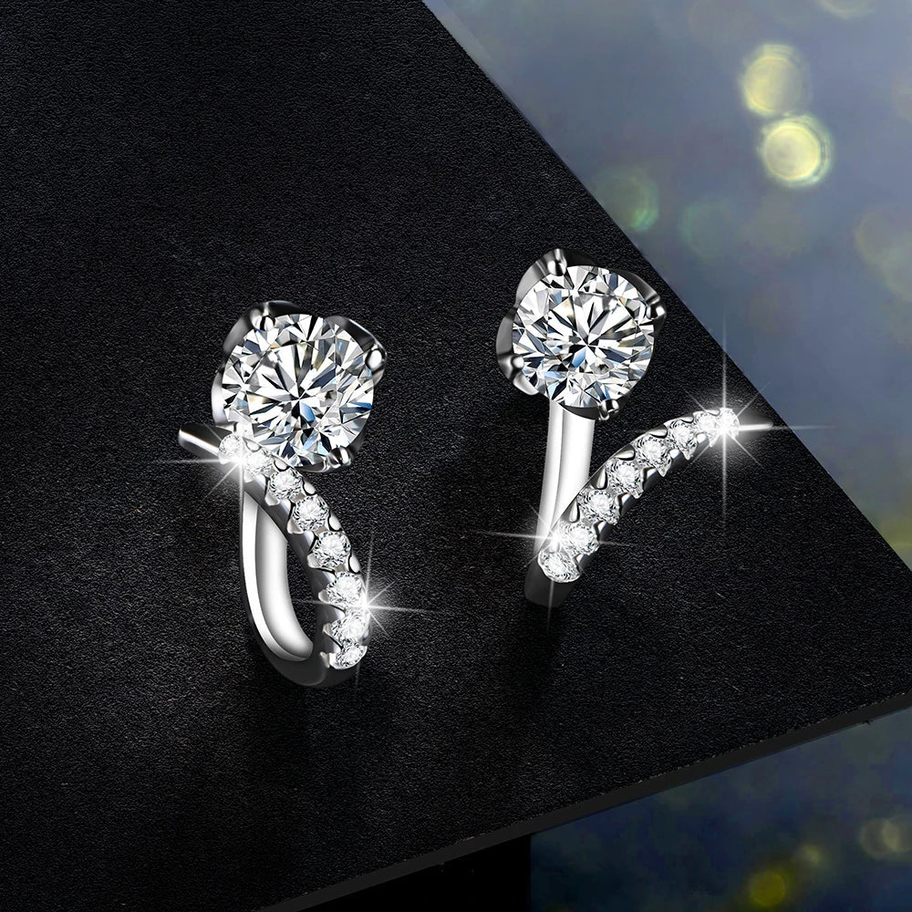 Moissanite V-Shaped Ear Jacket Earrings in Sterling Silver