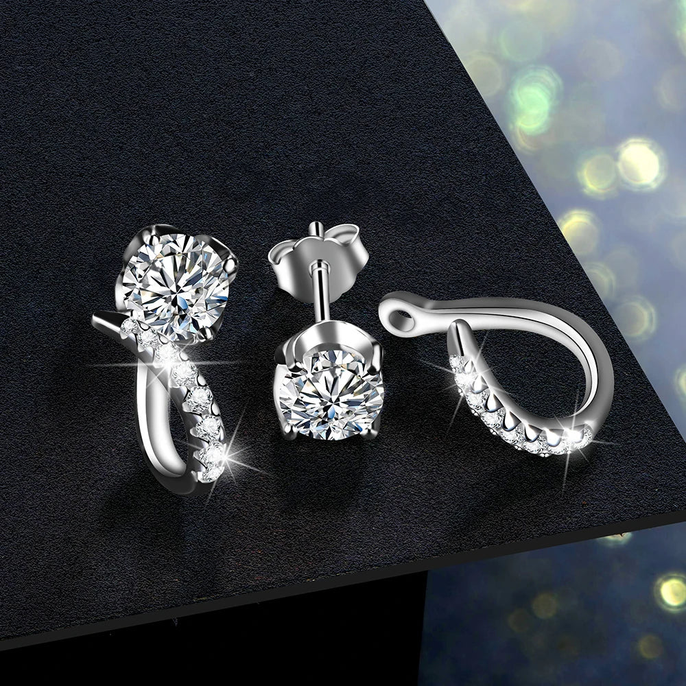 Moissanite V-Shaped Ear Jacket Earrings in Sterling Silver