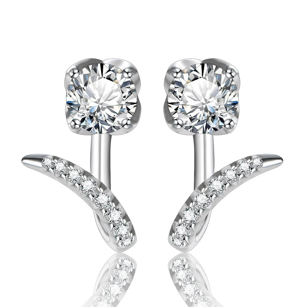 Moissanite V-Shaped Ear Jacket Earrings in Sterling Silver