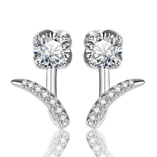 Moissanite V-Shaped Ear Jacket Earrings in Sterling Silver