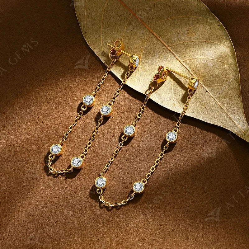 Moissanite Station Chain Drop Earrings in Sterling Silver
