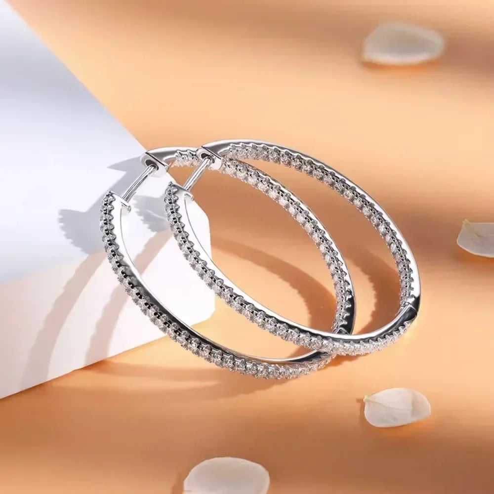 Moissanite Hoop Earrings in Sterling Silver - 30mm or 50mm