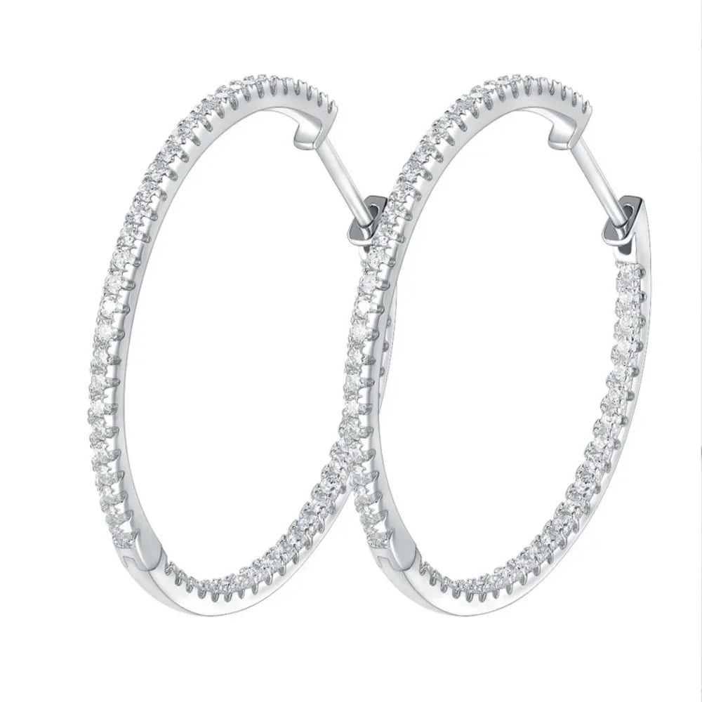 Moissanite Hoop Earrings in Sterling Silver - 30mm or 50mm