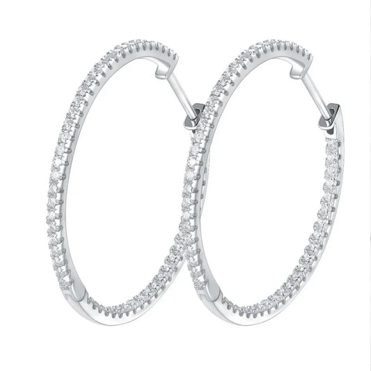 Moissanite Hoop Earrings in Sterling Silver - 30mm or 50mm
