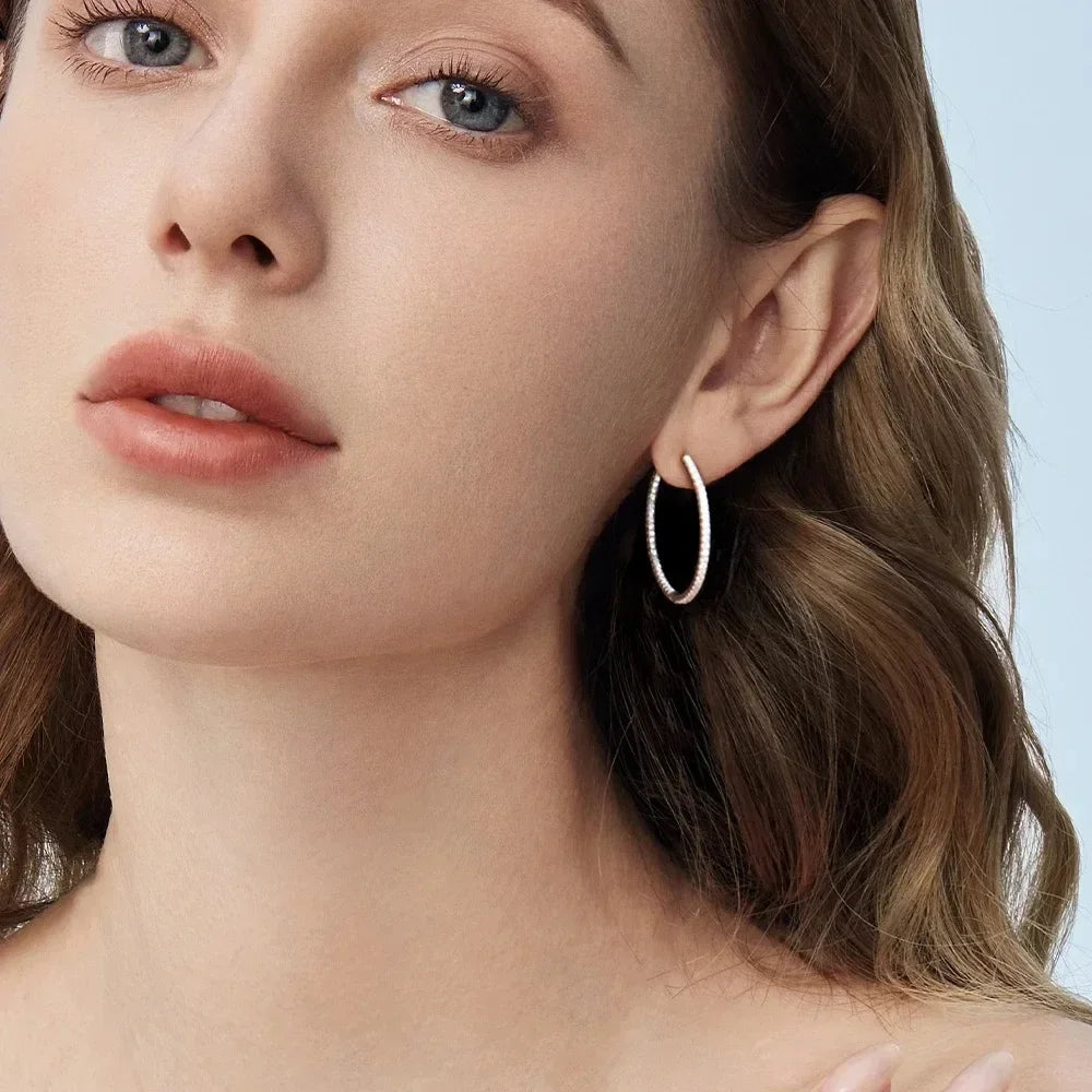 Moissanite Hoop Earrings in Sterling Silver - 30mm or 50mm