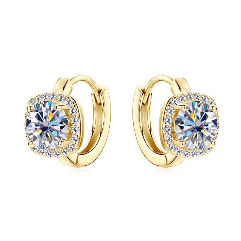 Cushion Halo Moissanite Huggie Earrings in Sterling Silver