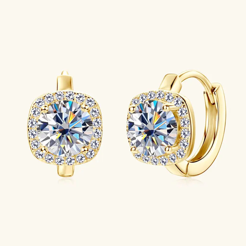 Cushion Halo Moissanite Huggie Earrings in Sterling Silver