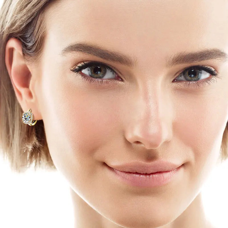 Cushion Halo Moissanite Huggie Earrings in Sterling Silver