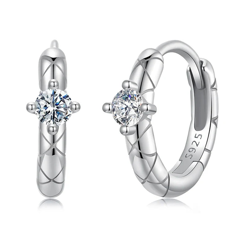 Crosshatch Moissanite Hoop Earrings in Sterling Silver