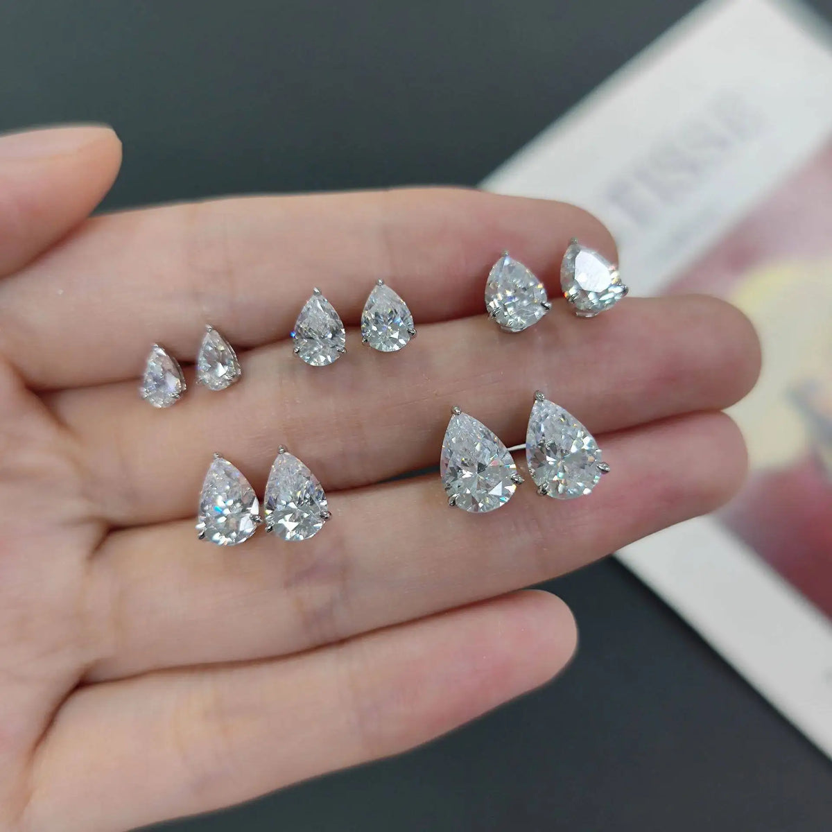 Pear Moissanite Solitaire Stud Earrings in Sterling Silver