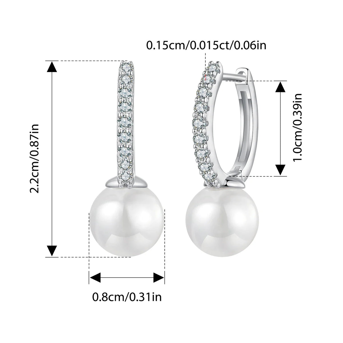 Moissanite Shell Pearl Drop Hoop Earrings in Sterling Silver
