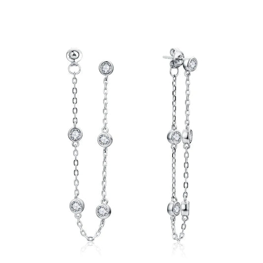 Moissanite Station Chain Drop Earrings in Sterling Silver
