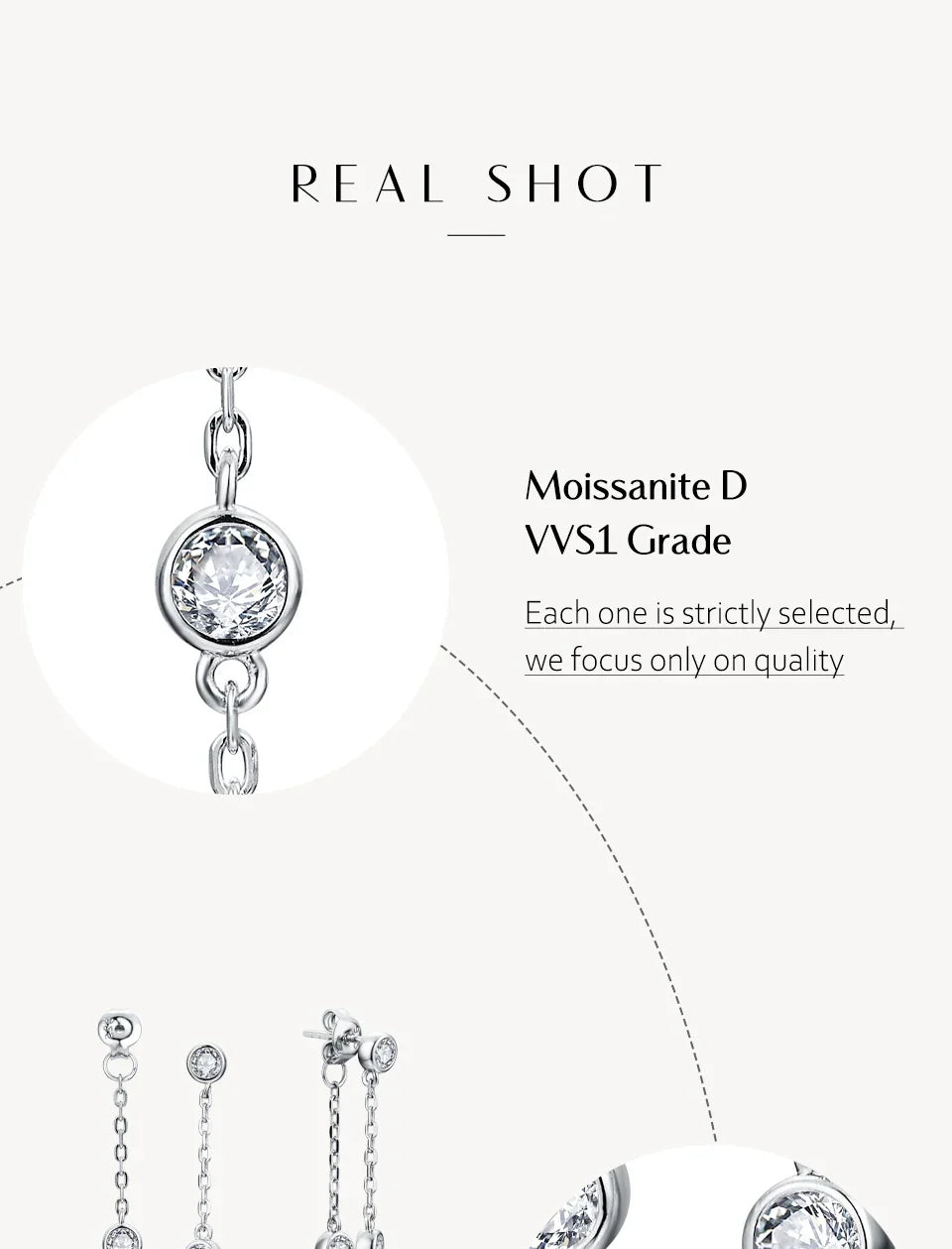 Moissanite Station Chain Drop Earrings in Sterling Silver