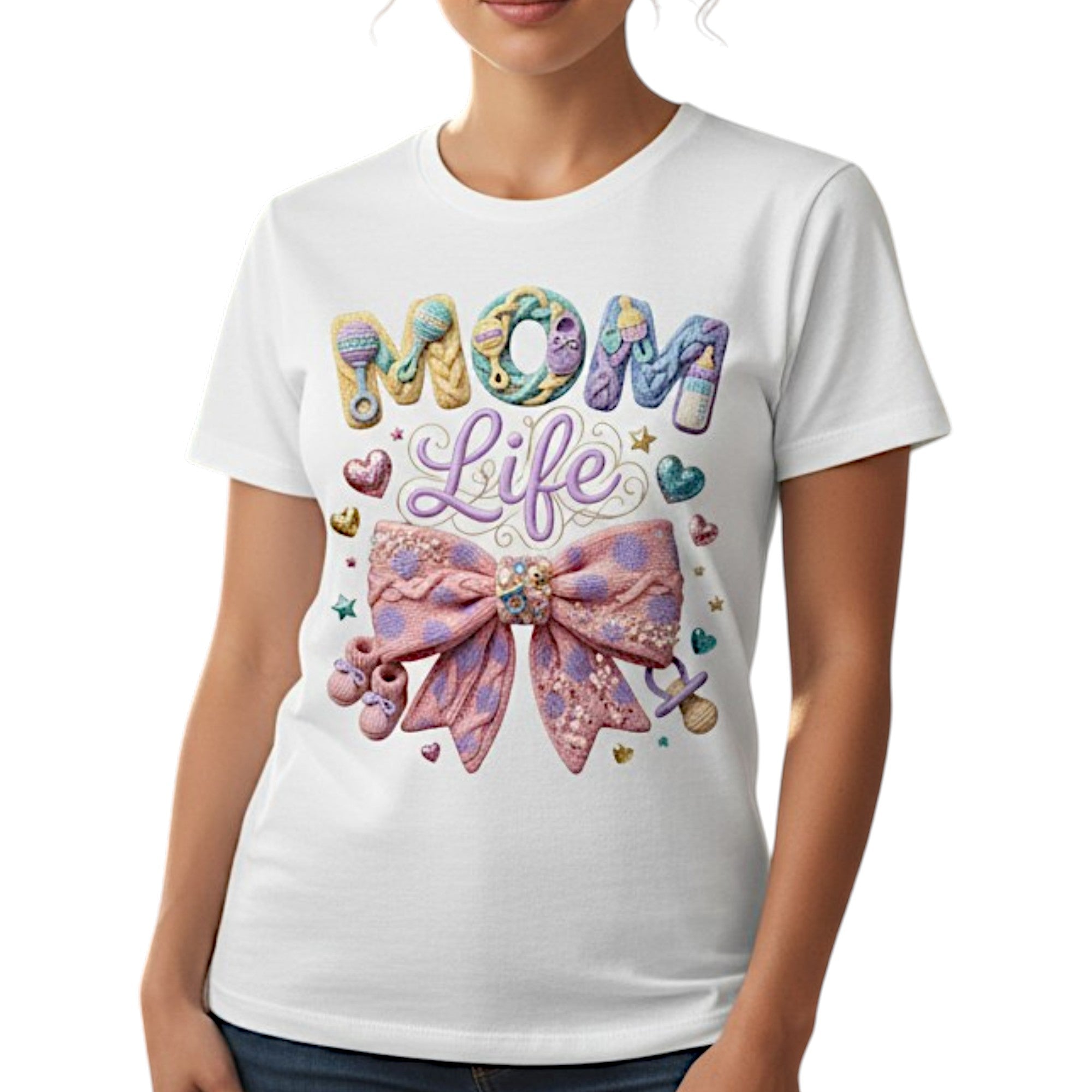 Mom Life Graphic T-Shirt 100% Cotton Pastel Bow Mothers Day Gift