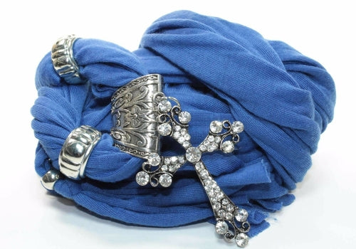 Nautical Blue Cross Pendant Scarf Necklace For Women