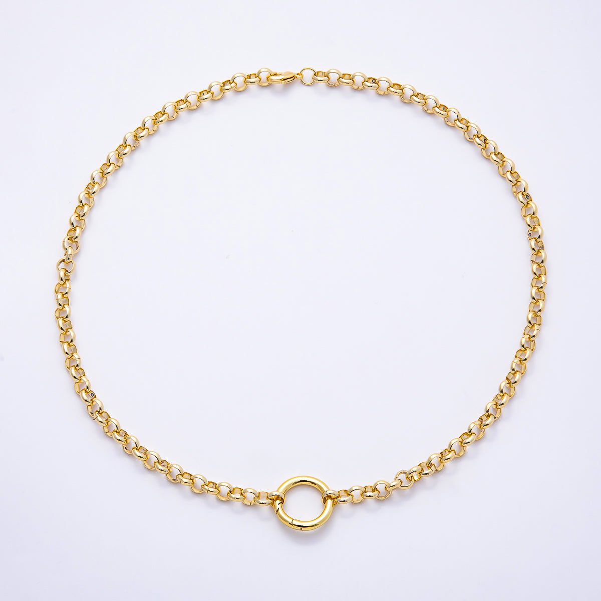 NEW 16K Gold Filled 6mm Push Gate Charm Connector Holder Ring Rolo Chain 18 Inch Necklace | WA-00574