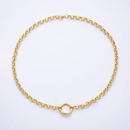NEW 16K Gold Filled 6mm Push Gate Charm Connector Holder Ring Rolo Chain 18 Inch Necklace | WA-00574