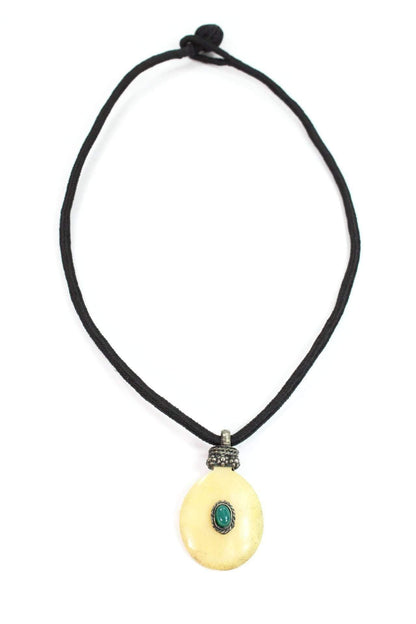 Oval Bone Stone Tribal Pendant Necklace With Turquoise