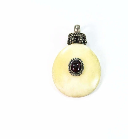 Oval Bone Stone Tribal Pendant Necklace With Turquoise