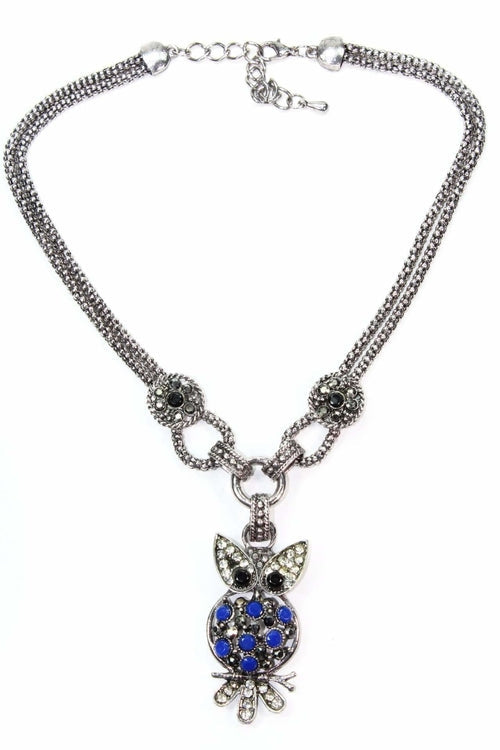 Owl Necklace Silver Crystal Pendant Vintage Style Chain