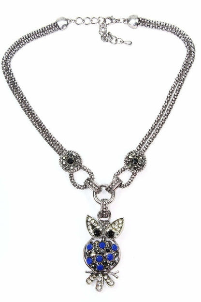 Owl Necklace Silver Crystal Pendant Vintage Style Chain