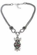 Owl Necklace Silver Crystal Pendant Vintage Style Chain