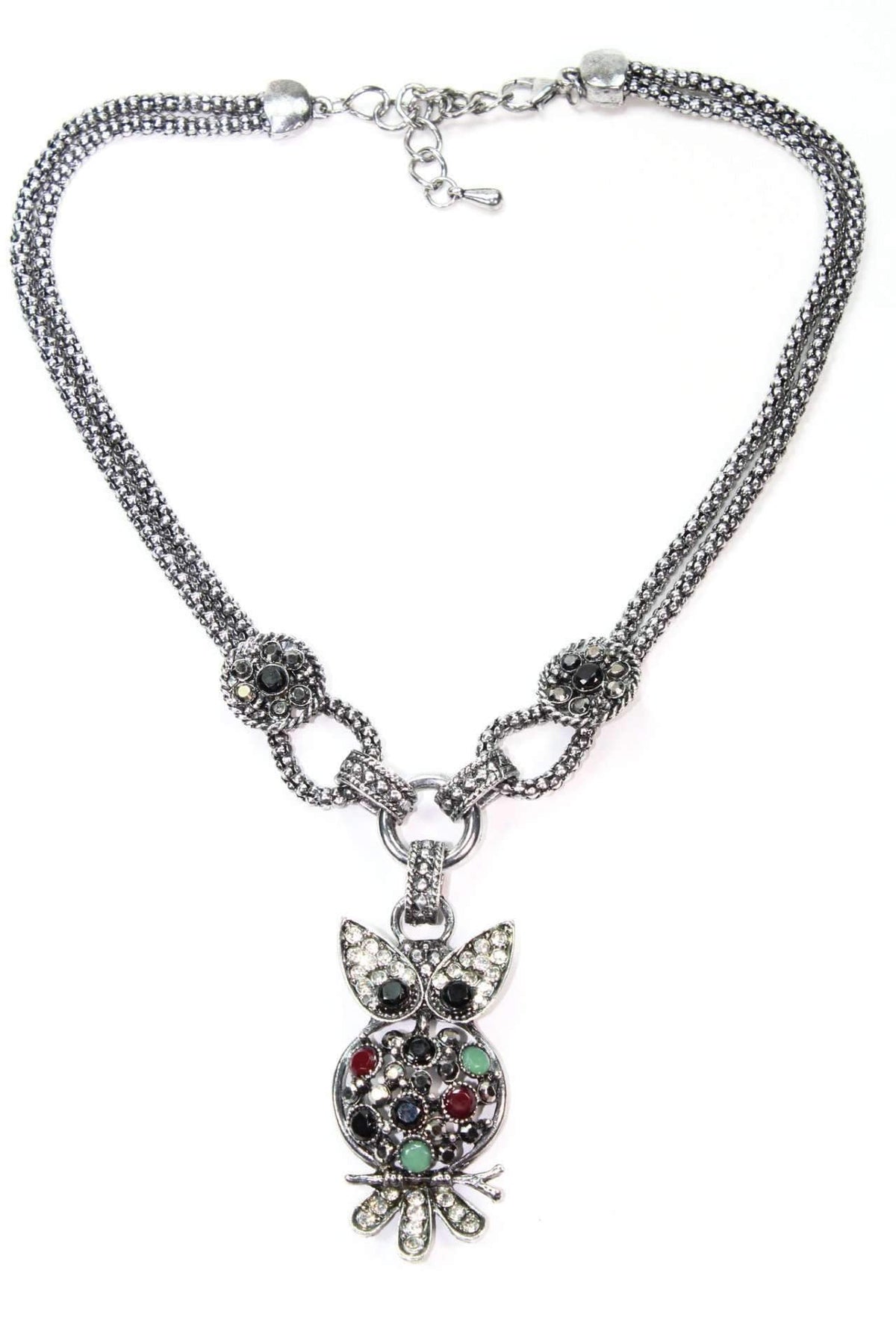 Owl Necklace Silver Crystal Pendant Vintage Style Chain