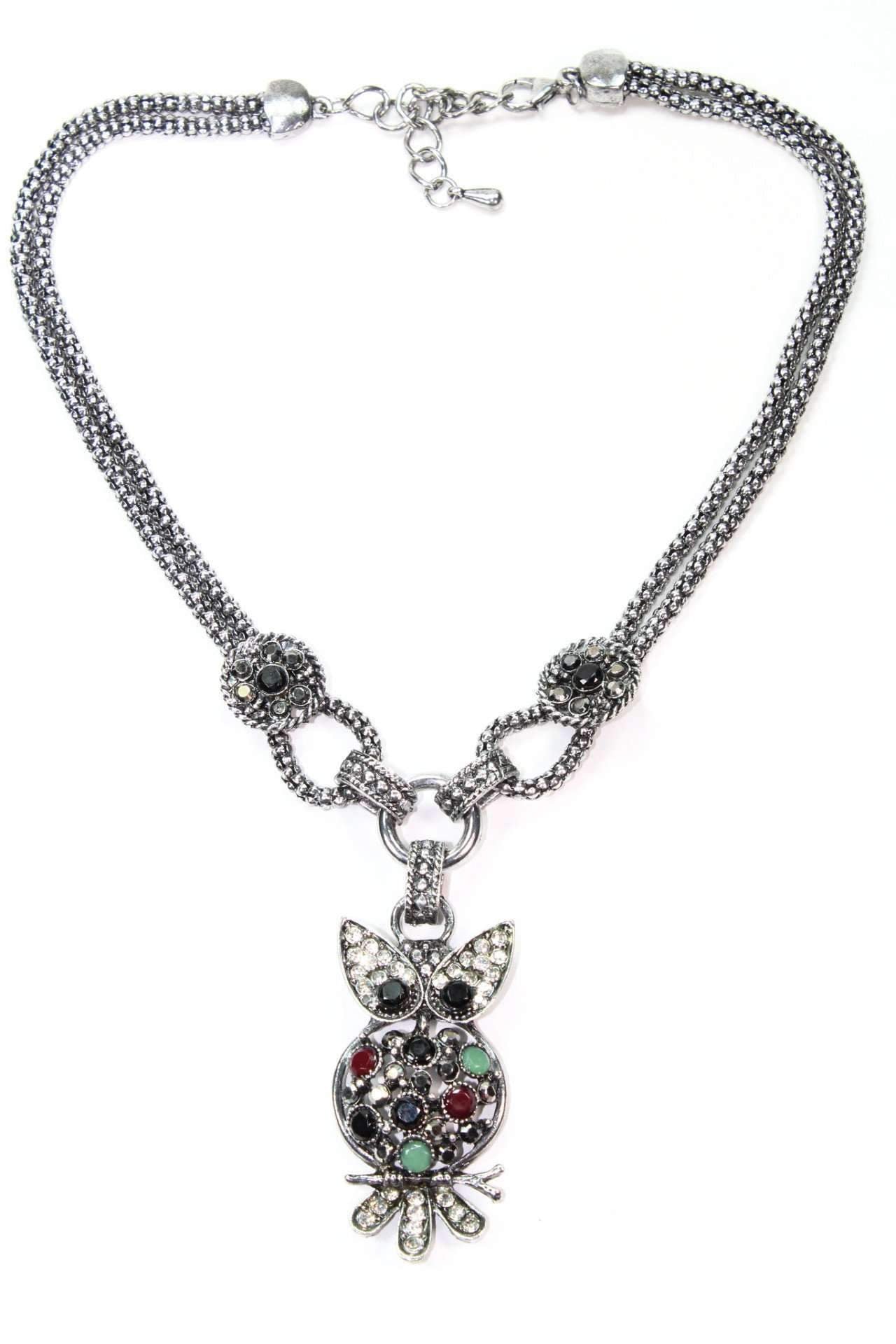 Owl Necklace Silver Crystal Pendant Vintage Style Chain