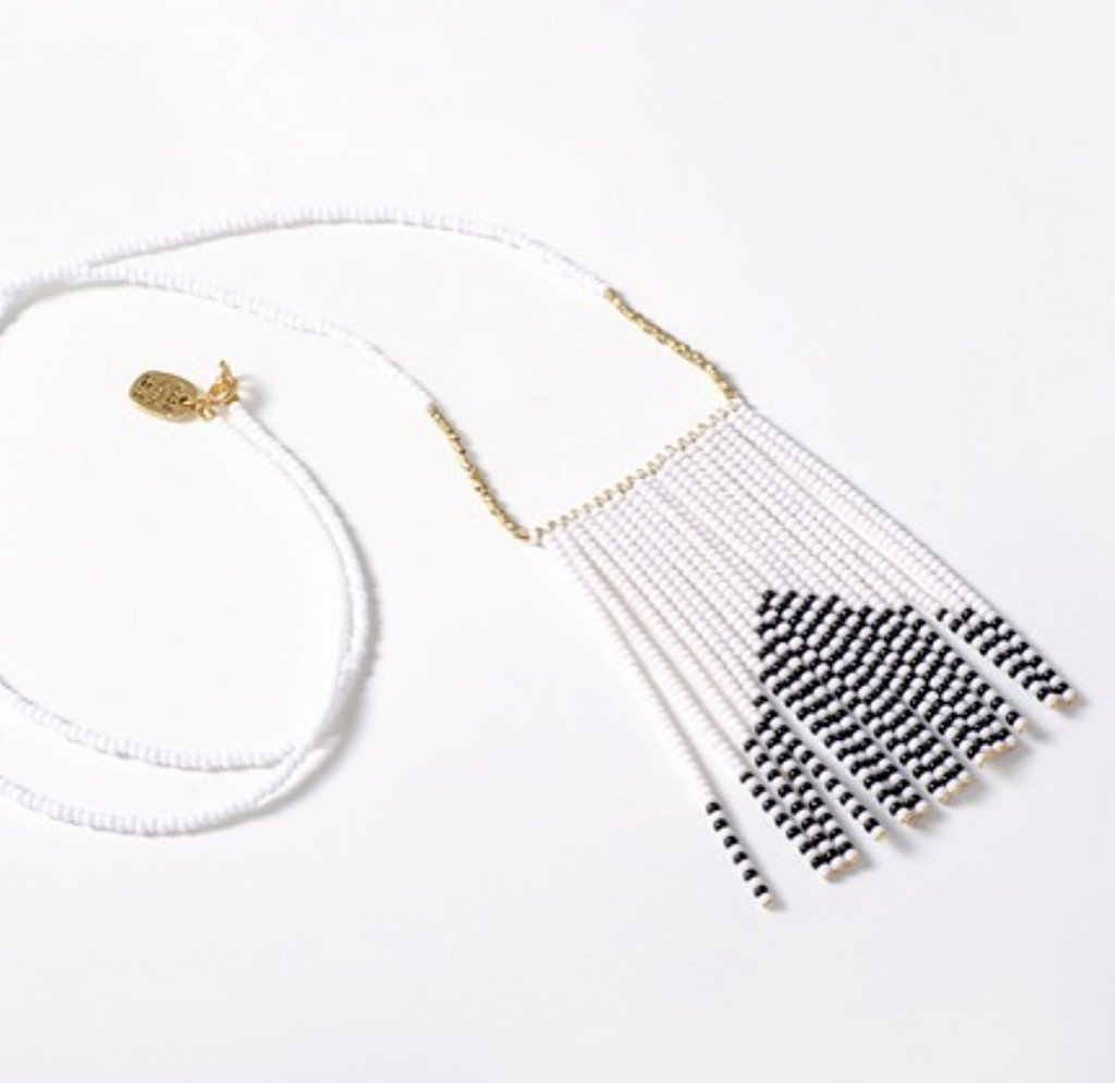 Porcupine Naibor Beaded Tassel Necklace 28in 24K Gold Glass Beads Boho