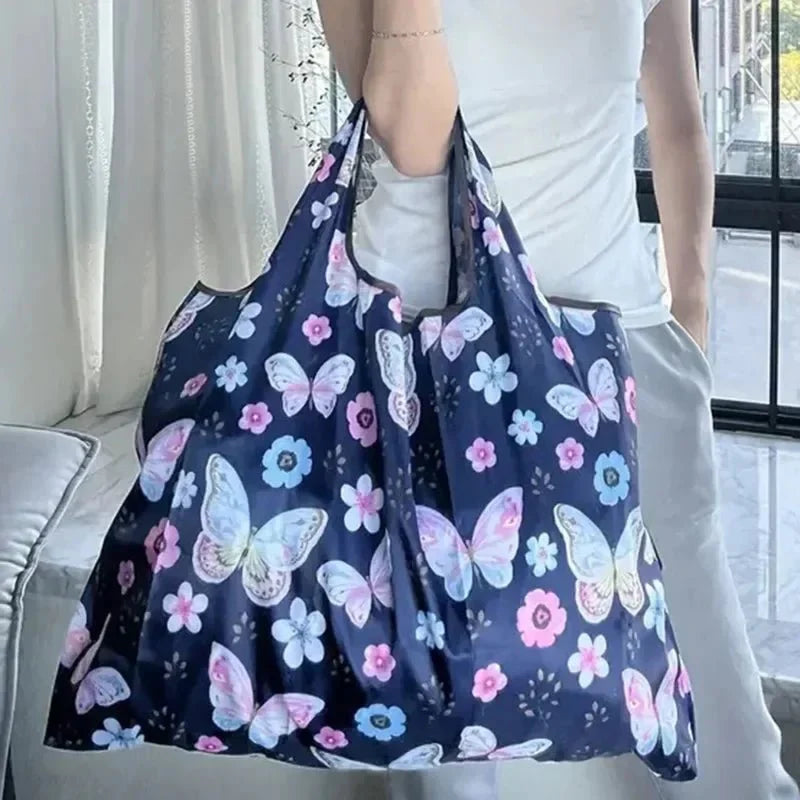 Portable Folding Shopping Bag Butterfly Flower Printing