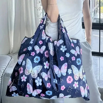 Portable Folding Shopping Bag Butterfly Flower Printing