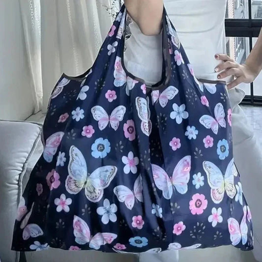 Portable Folding Shopping Bag Butterfly Flower Printing