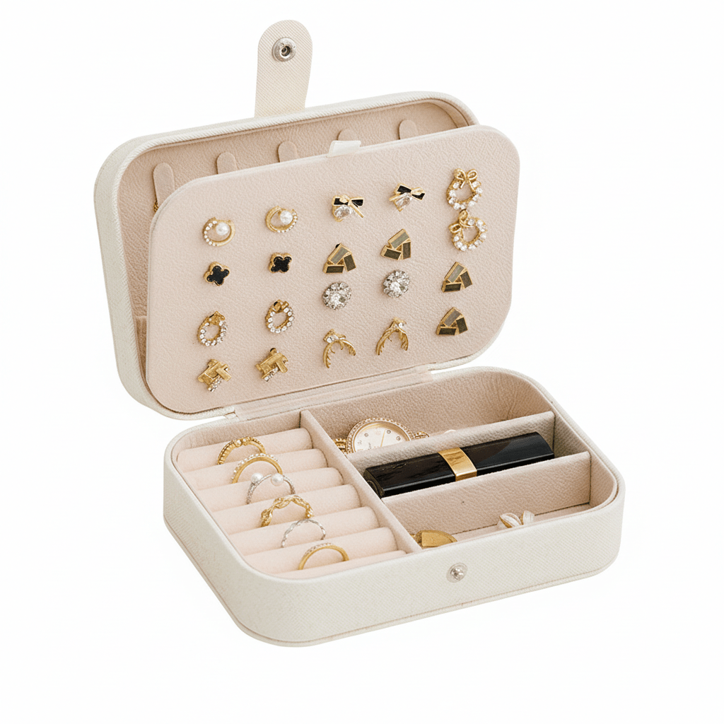 Portable Travel Jewelry Box Small PU Leather Organizer Case