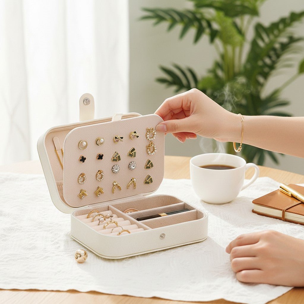 Portable Travel Jewelry Box Small PU Leather Organizer Case