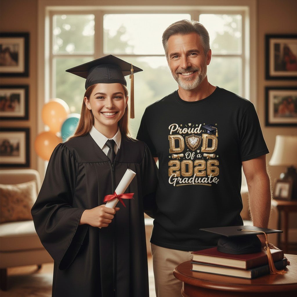 Proud Dad Of A 2026 Graduate Graphic T-Shirt Cotton Men's Casual Commemorative Wear
