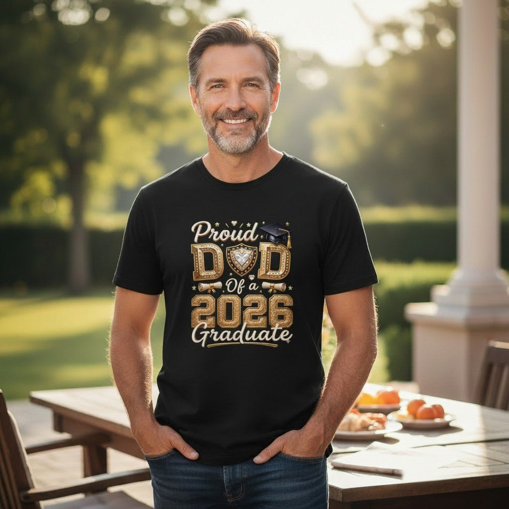 Proud Dad Of A 2026 Graduate Graphic T-Shirt Cotton Men's Casual Commemorative Wear