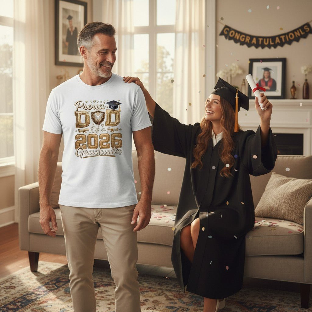 Proud Dad Of A 2026 Graduate Graphic T-Shirt Cotton Men's Casual Commemorative Wear