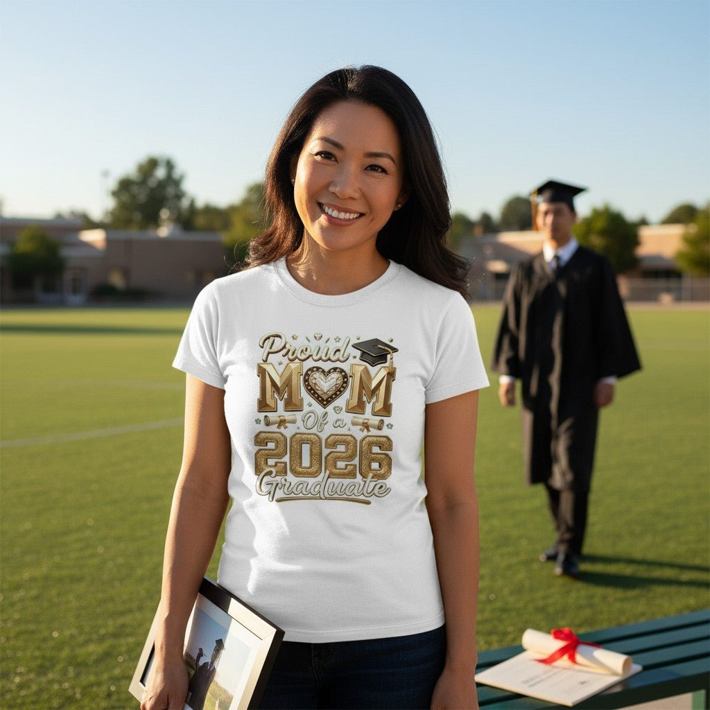 Proud Mom 2026 Graduate T-Shirt 100% Cotton Casual Top