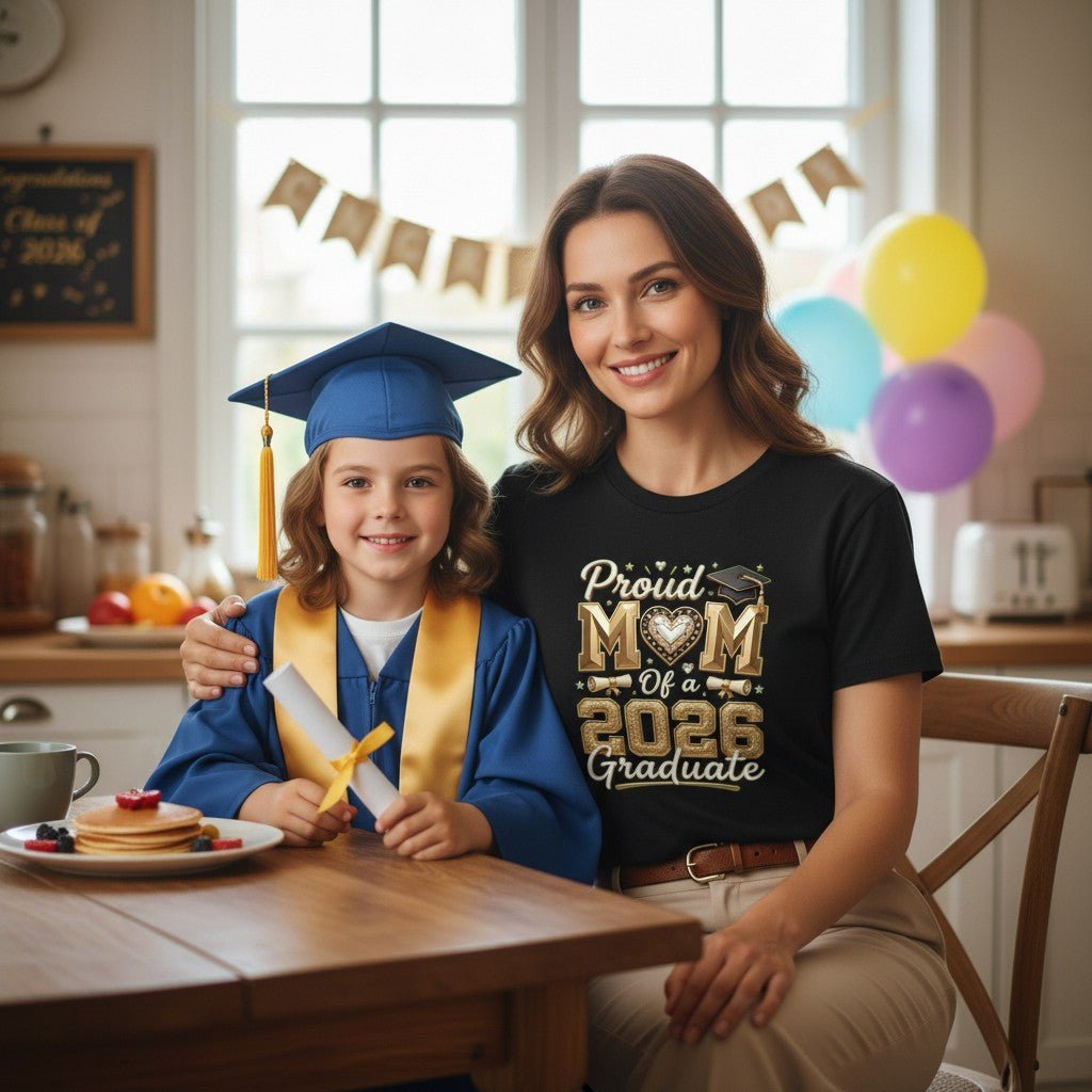 Proud Mom 2026 Graduate T-Shirt 100% Cotton Casual Top