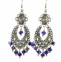 Blue Boho Scrollwork Silver Tone Dangle Statement Earrings