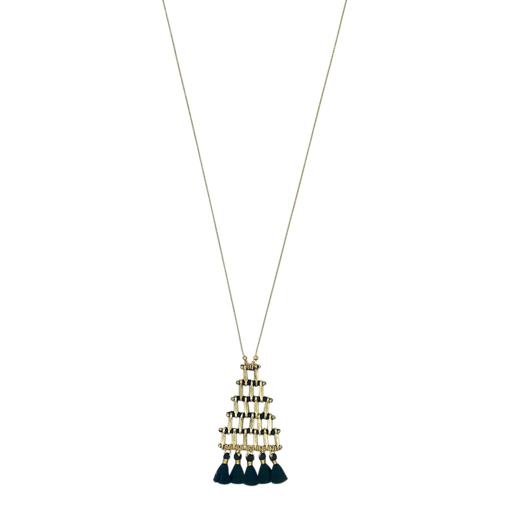 Pyramid Necklace Long Pendant With Cotton Tassel Zinc Alloy Boho Layered Chain