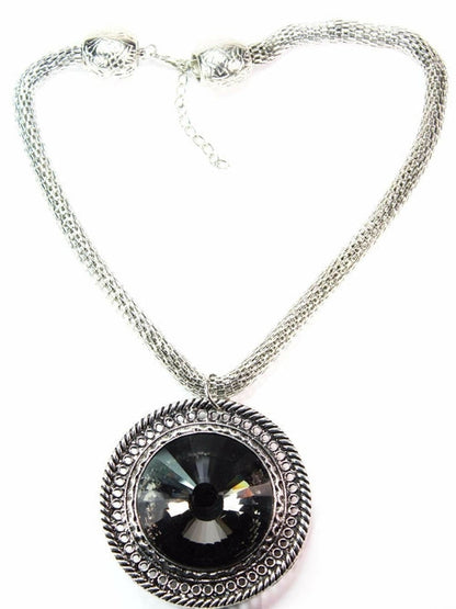 Queen Medallion Necklace Silver Statement Pendant Layered