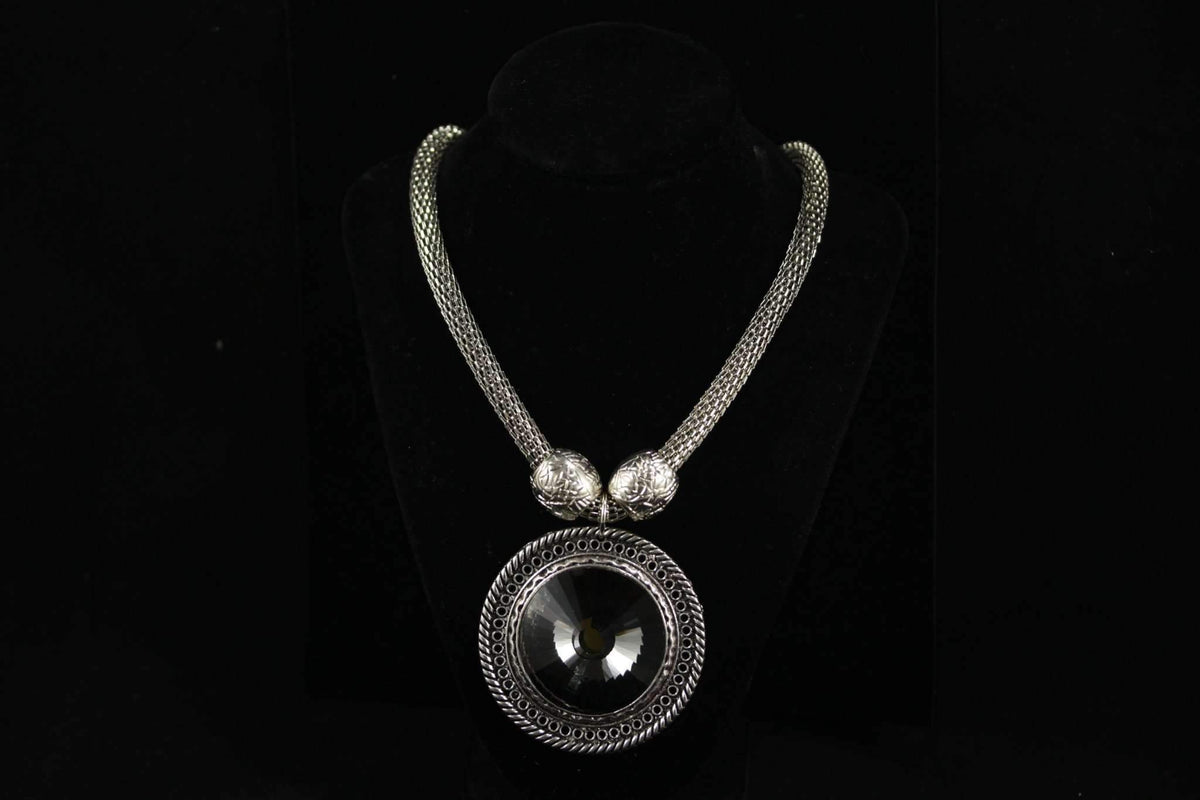 Queen Medallion Necklace Silver Statement Pendant Layered