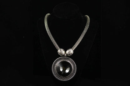 Queen Medallion Necklace Silver Statement Pendant Layered