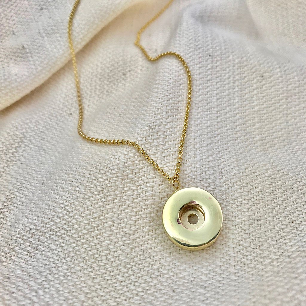Shell Casing Pendant Necklace Recycled Brass Bullet Shell Gold Plated 12in Chain