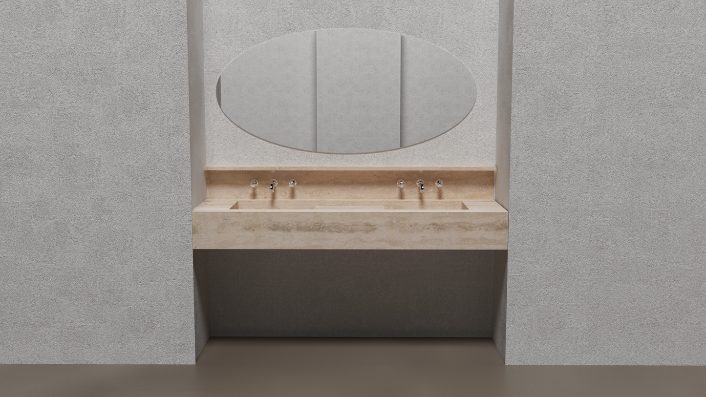 Travertine Double Sink - Handcrafted Custom Artisanal Stone Resort Luxury Bath