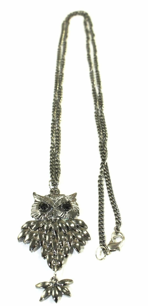 Rising Owl Long Pendant Necklace Gold Tone Vintage Boho