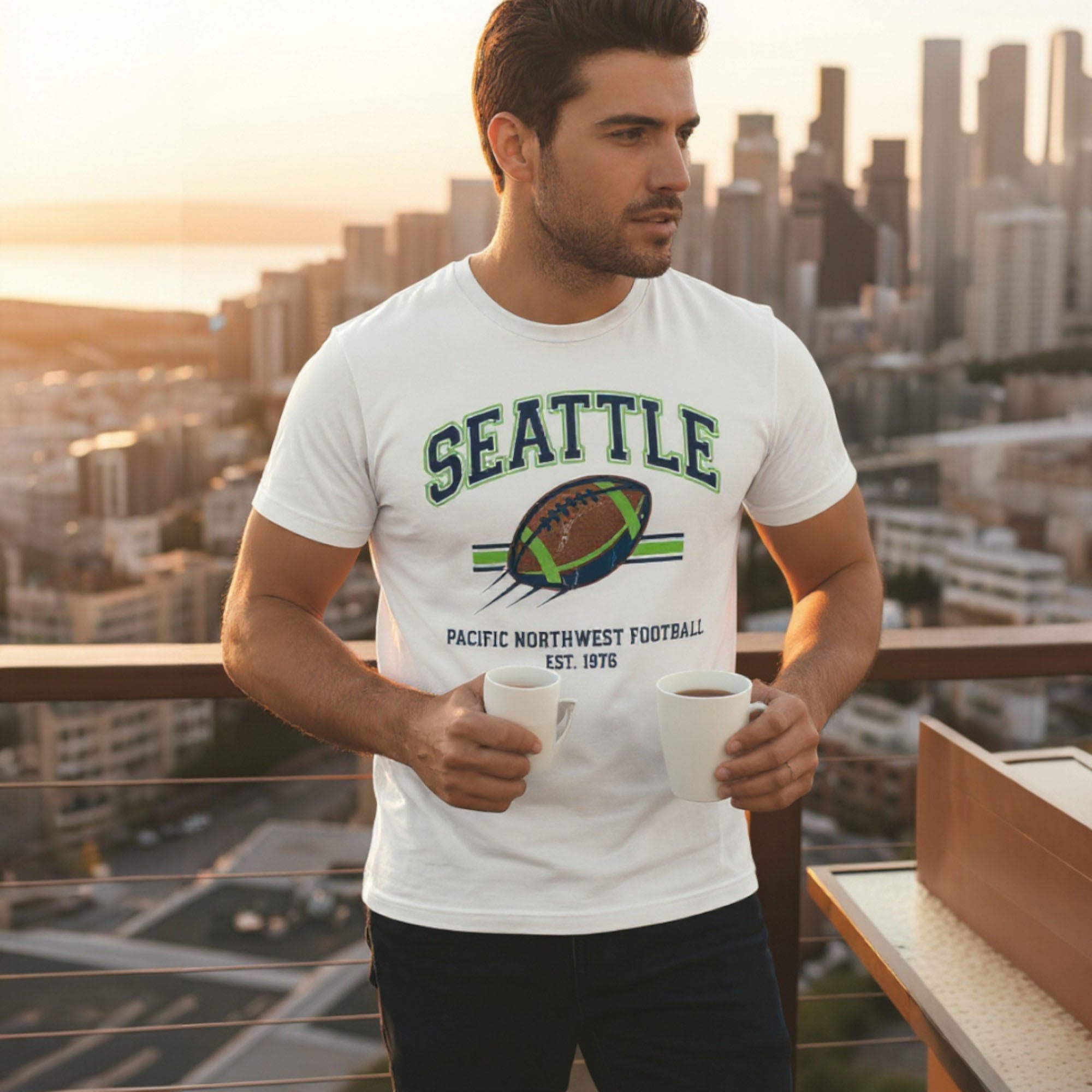 Seattle Football T-Shirt Pacific Northwest Est 1976 Retro Tee